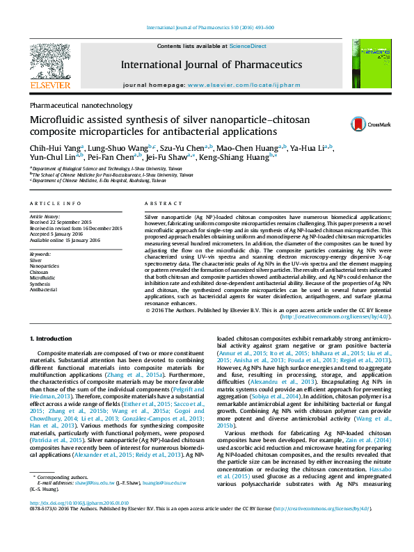 (PDF) Microfluidic assisted synthesis of silver nanoparticle-chitosan ...