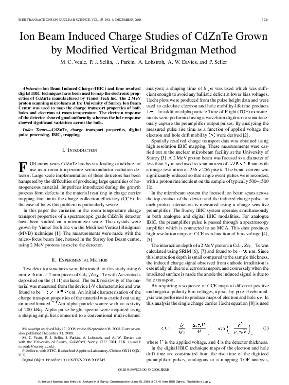 (PDF) Ion Beam Induced Charge Studies of CdZnTe Grown by Modified ...