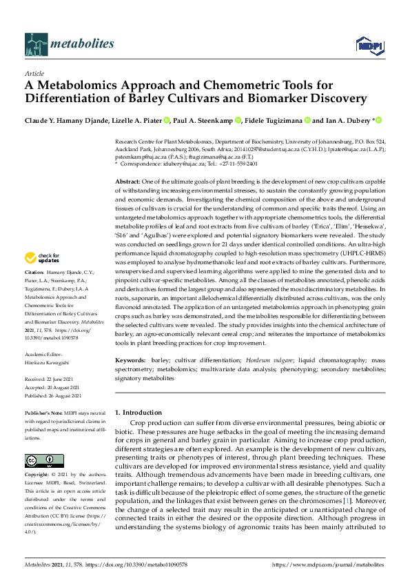 (PDF) A Metabolomics Approach and Chemometric Tools for Differentiation ...
