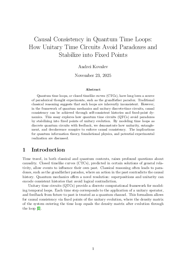 (PDF) Causal Consistency in Quantum Time Loops: How Unitary Time ...