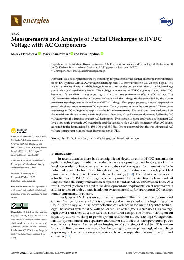 (PDF) Measurements and Analysis of Partial Discharges at HVDC Voltage ...