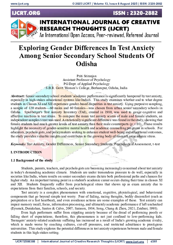 (PDF) Exploring Gender Differences In Test Anxiety Among Senior ...
