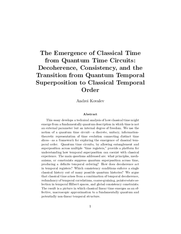 (PDF) The Emergence of Classical Time from Quantum Time Circuits ...