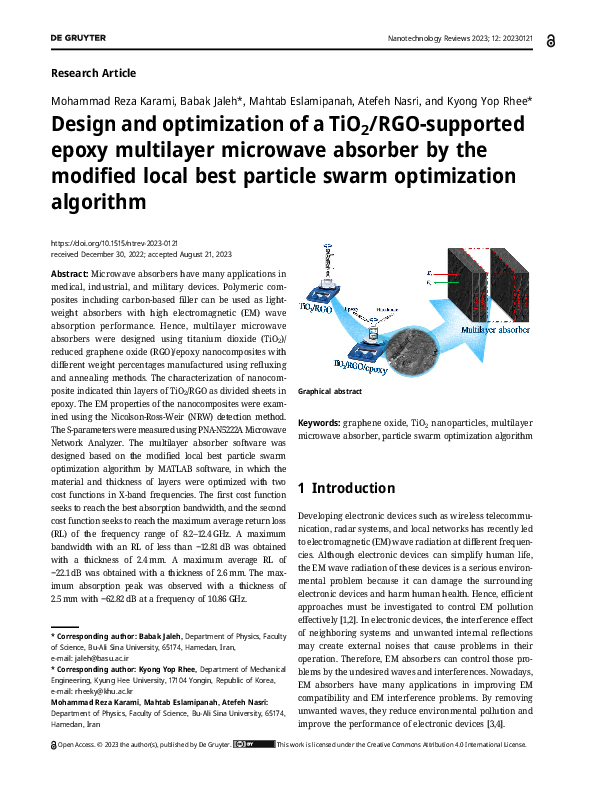(PDF) Design and optimization of a TiO 2 /RGO-supported epoxy ...