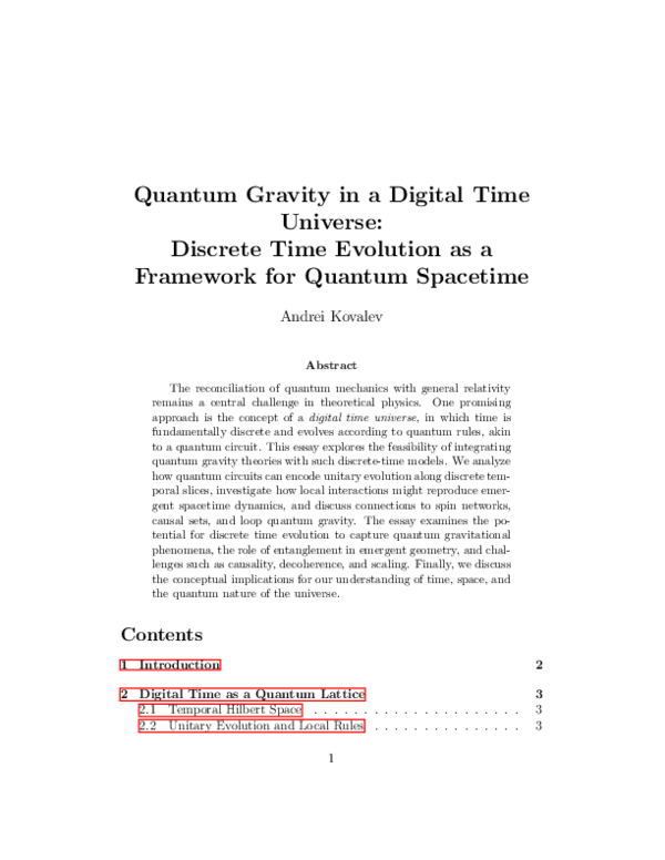 (PDF) Quantum Gravity in a Digital Time Universe: Discrete Time ...