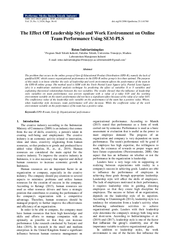 (PDF) The Effect off Leadership Style and Work Environment on Online ...