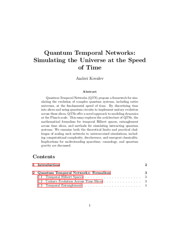 (PDF) Quantum Temporal Networks: Simulating the Universe at the Speed ...