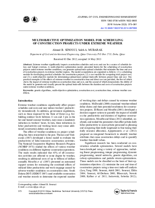 (PDF) Multiobjective Optimization Model for Scheduling of Construction ...
