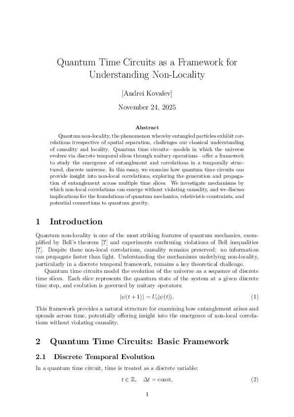 (PDF) Quantum Time Circuits as a Framework for Understanding Non-Locality