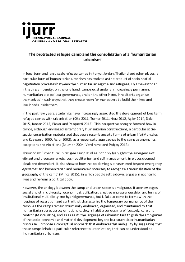 (PDF) The Protracted Refugee Camp and the Consolidation of a ...