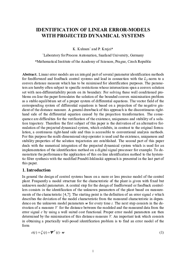 (PDF) Identification of Linear Error-Models with Projected Dynamical ...