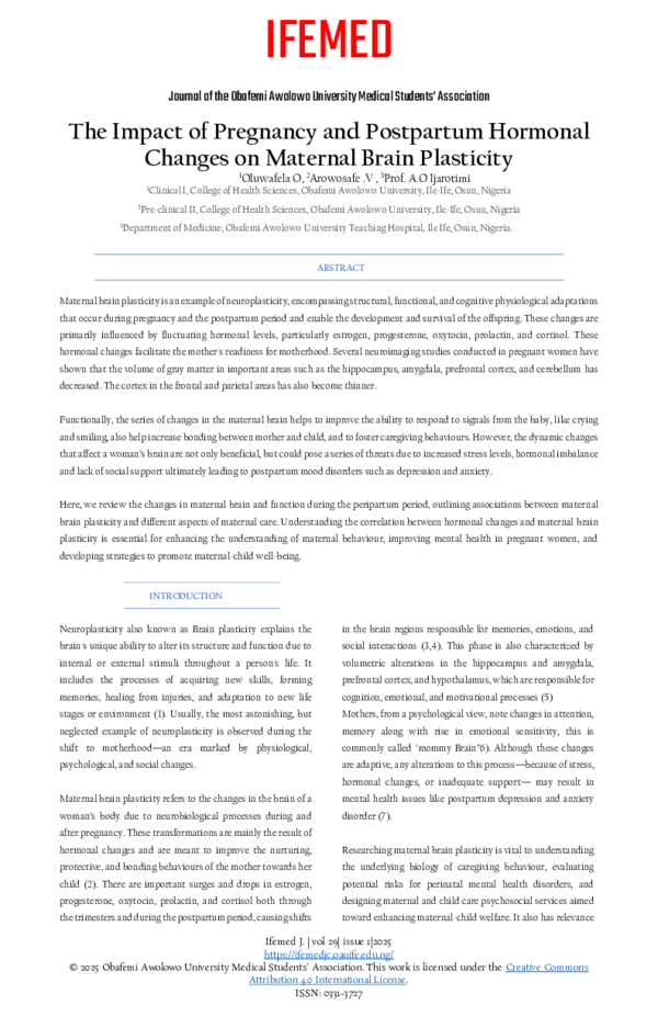 (PDF) The Impact of Pregnancy and Postpartum Hormonal Changes on ...