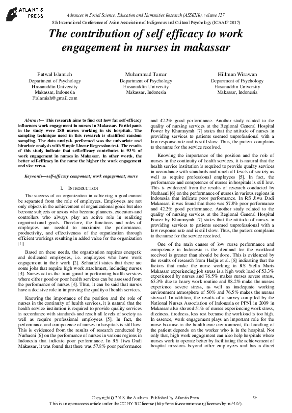 (PDF) Contribution of Self Efficacy in Work Engagement Towards the ...