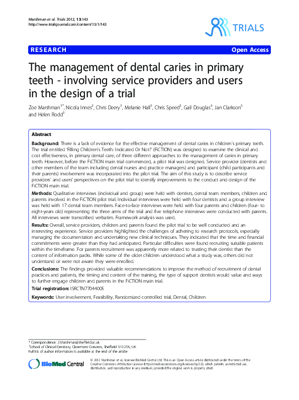 (PDF) The management of dental caries in primary teeth - involving ...