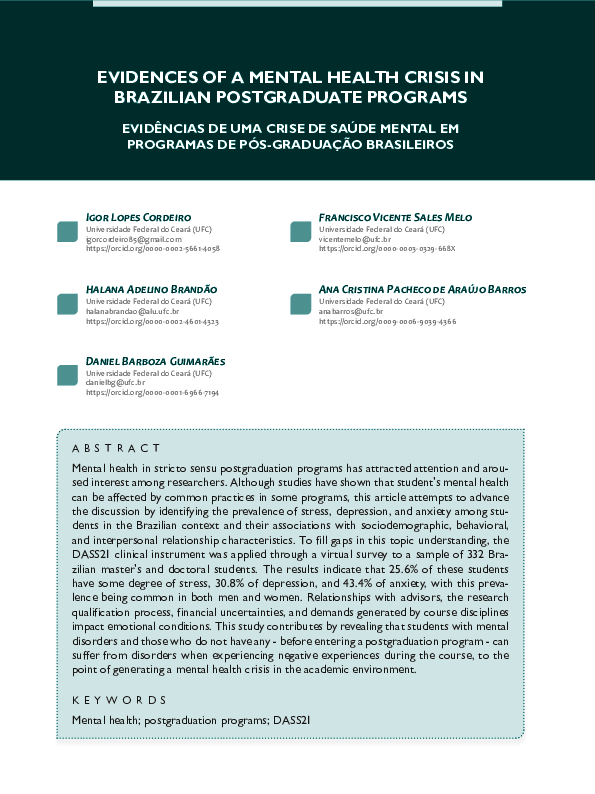 (PDF) EVIDENCES OF A MENTAL HEALTH CRISIS IN BRAZILIAN POSTGRADUATE ...