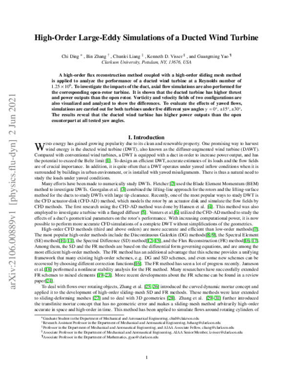 (PDF) High-Order Large-Eddy Simulations of a Ducted Wind Turbine