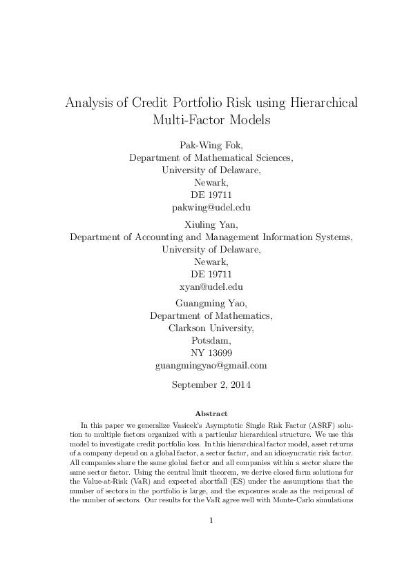 (PDF) Analysis of credit portfolio risk using hierarchical multifactor ...