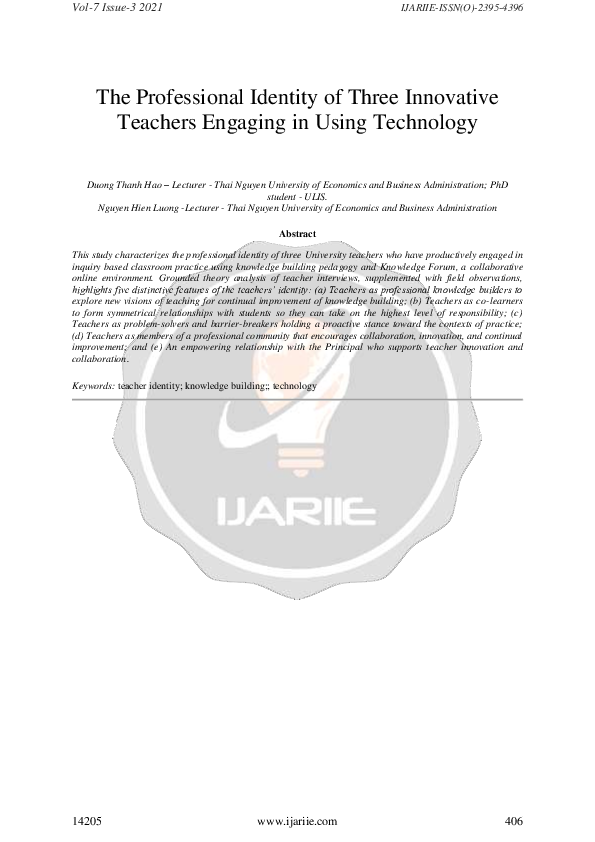 (PDF) The Professional Identity of Three Innovative Teachers Engaging ...