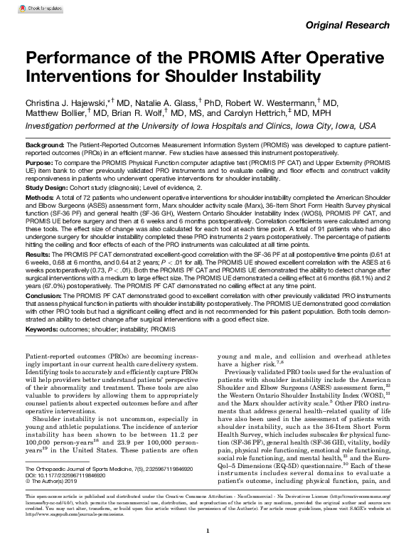 (PDF) Performance of the PROMIS After Operative Interventions for ...