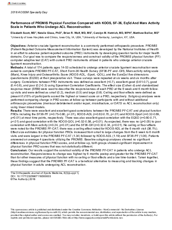 (PDF) Performance of PROMIS Physical Function Compared with KOOS, SF-36 ...