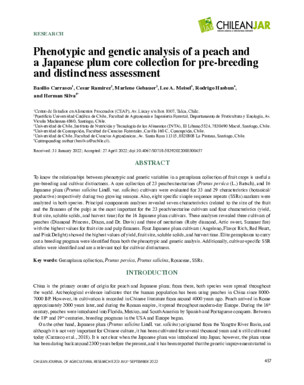 (PDF) Phenotypic and genetic analysis of a peach and a Japanese plum ...