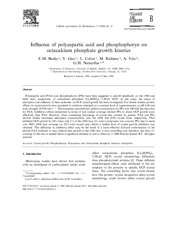 (PDF) Influence of polyaspartic acid and phosphophoryn on octacalcium ...