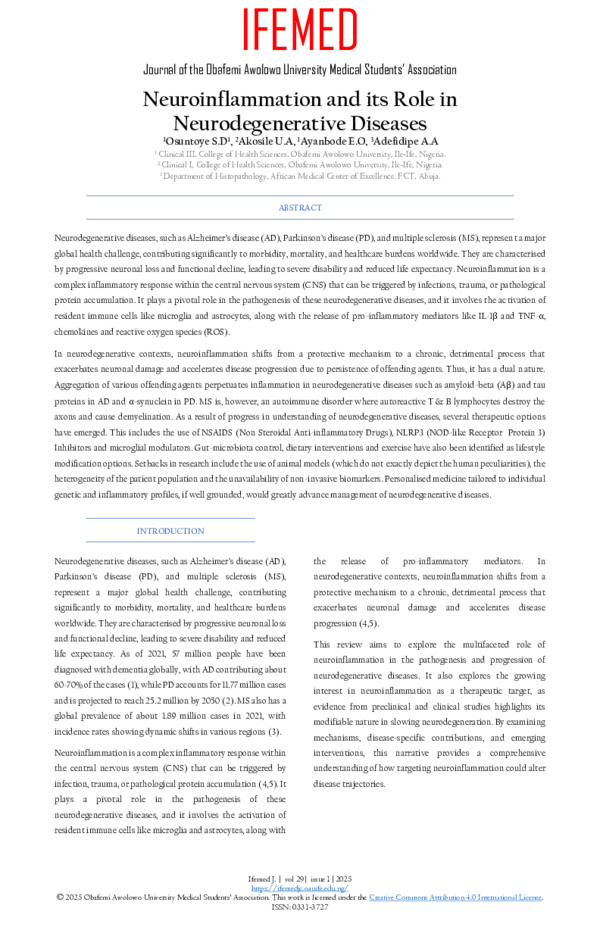 (PDF) Neuroinflammation and its Role in Neurodegenerative Diseases