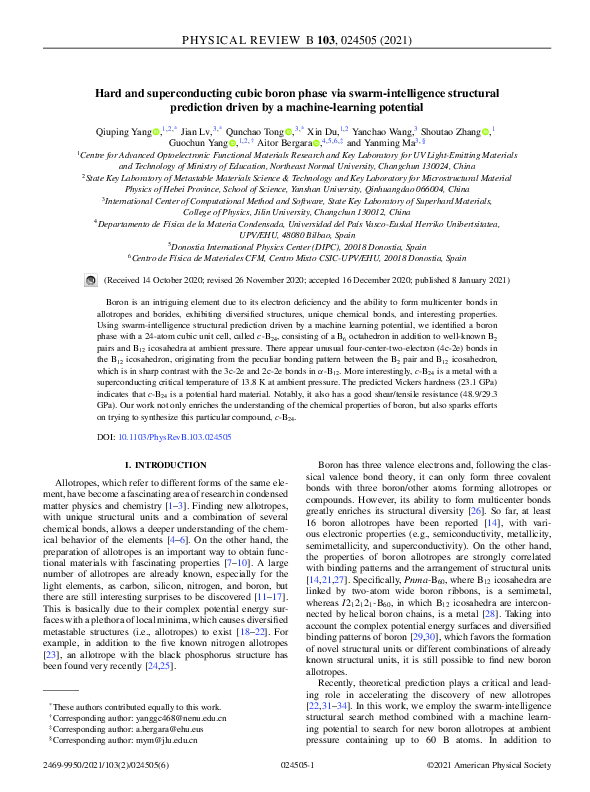 (PDF) Hard and superconducting cubic boron phase via swarm-intelligence ...