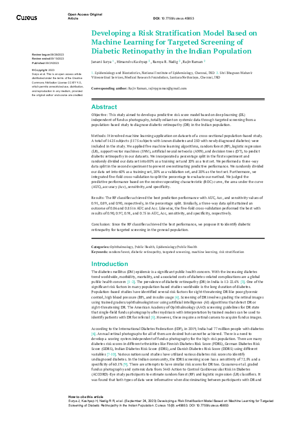 (PDF) Developing a Risk Stratification Model Based on Machine Learning ...