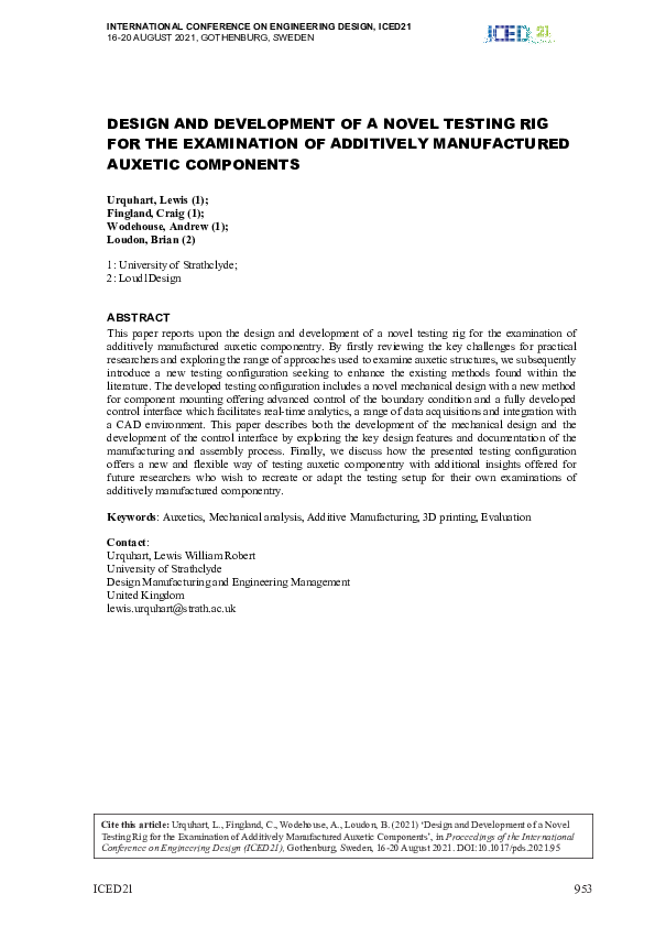 (PDF) Design and Development of a Novel Testing Rig for the Examination ...
