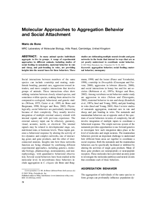 (PDF) Molecular approaches to aggregation behavior and social attachment