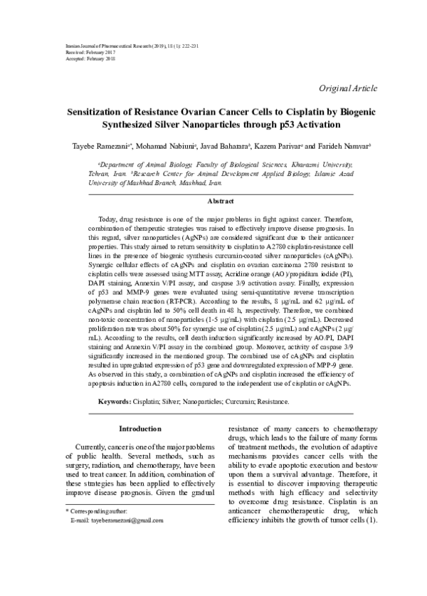 (PDF) Sensitization of Resistance Ovarian Cancer Cells to Cisplatin by ...