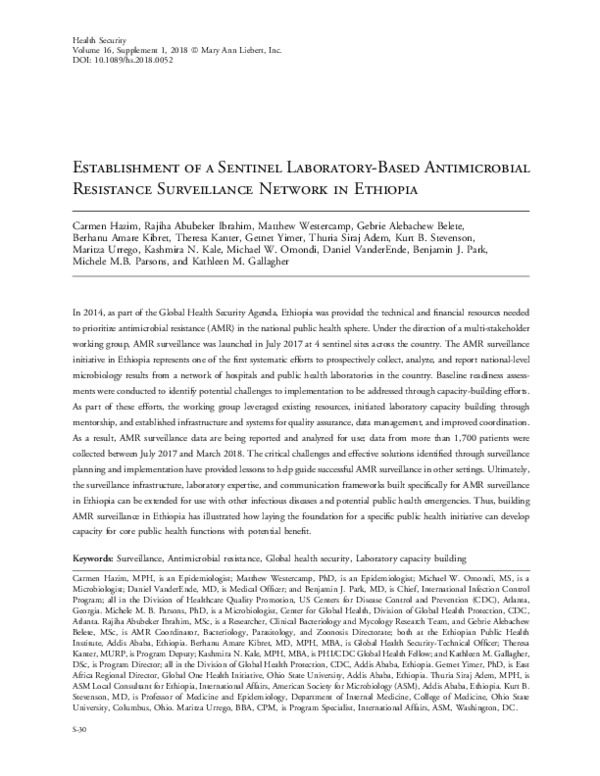(PDF) Establishment of a Sentinel Laboratory-Based Antimicrobial ...