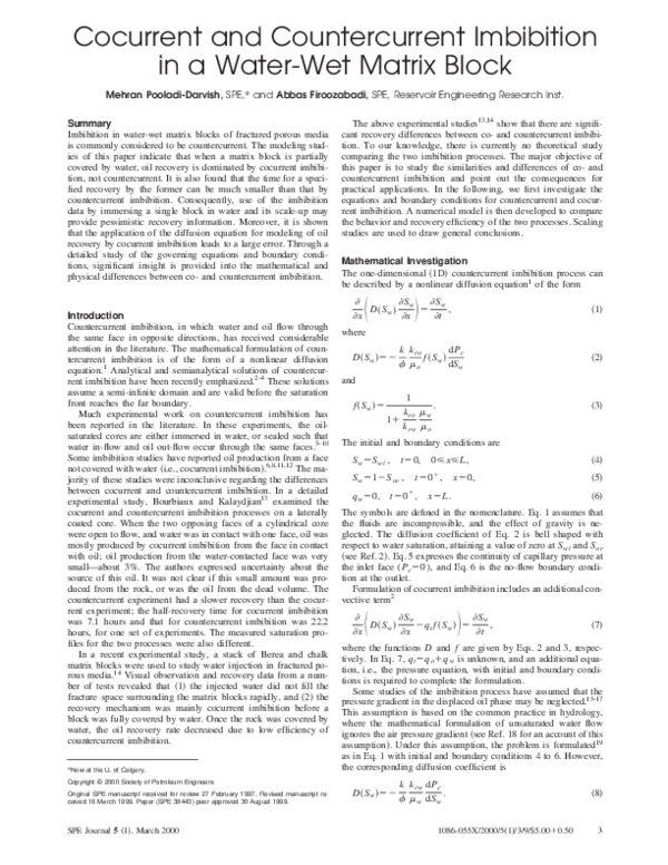 (PDF) Cocurrent and Countercurrent Imbibition in a Water-Wet Matrix Block