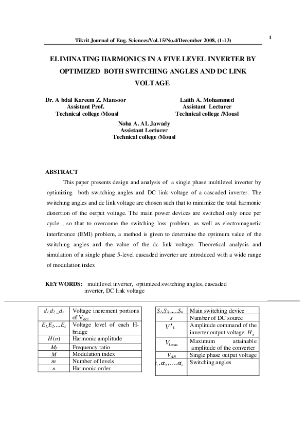 (PDF) Eliminating Harmonics in a Five Level Inverter by Optimized Both ...