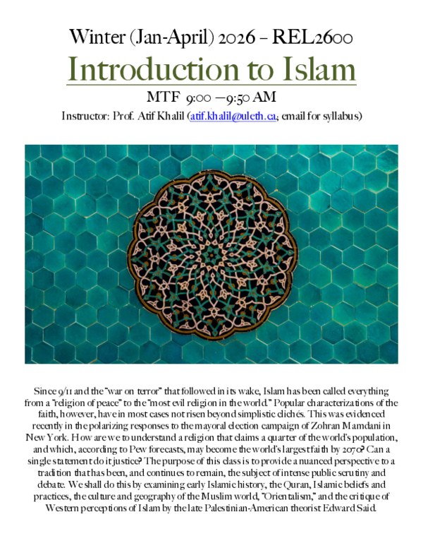 (PDF) Introduction to Islam (RELS2600) Winter 2026