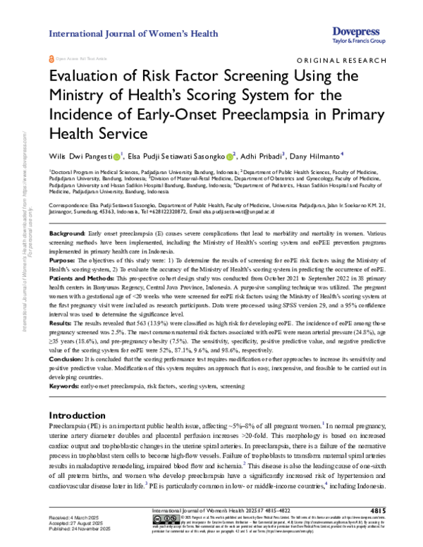 (PDF) Evaluation of Risk Factor Screening Using the Ministry of Health ...