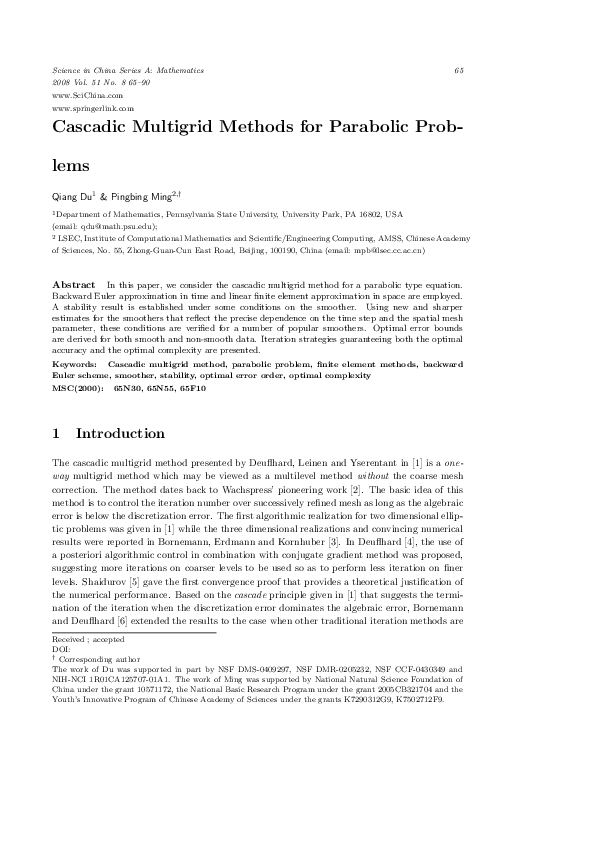 (PDF) Cascadic multigrid methods for parabolic problems