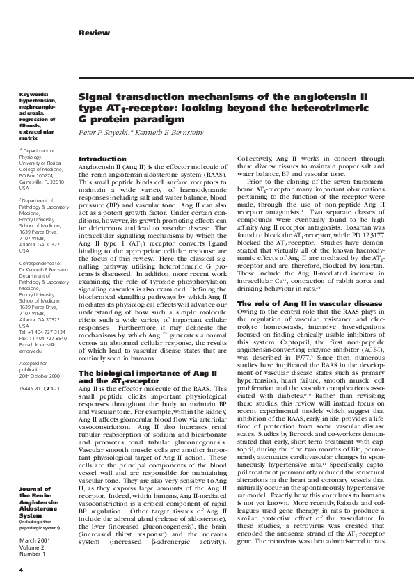 (PDF) Review: Signal transduction mechanisms of the angiotensin II type ...