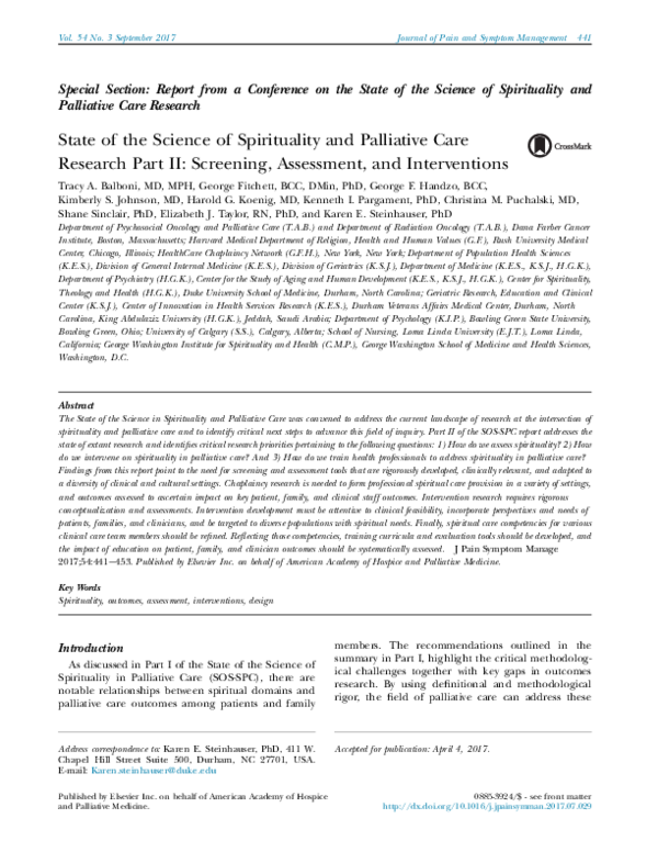 (PDF) State of the Science of Spirituality and Palliative Care Research ...