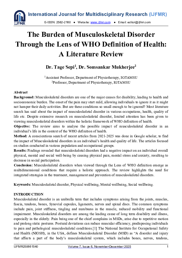 (PDF) The Burden of Musculoskeletal Disorder through the Lens of WHO ...