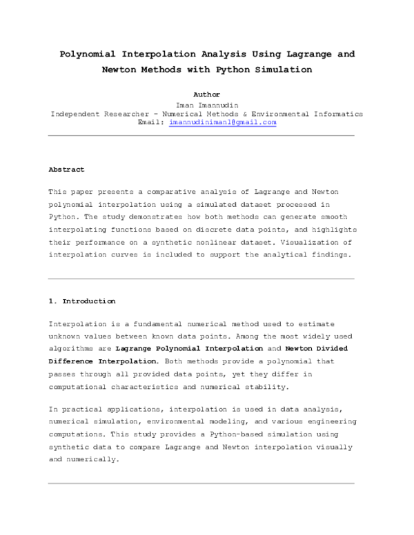(PDF) Polynomial Interpolation Analysis Using Lagrange and Newton ...