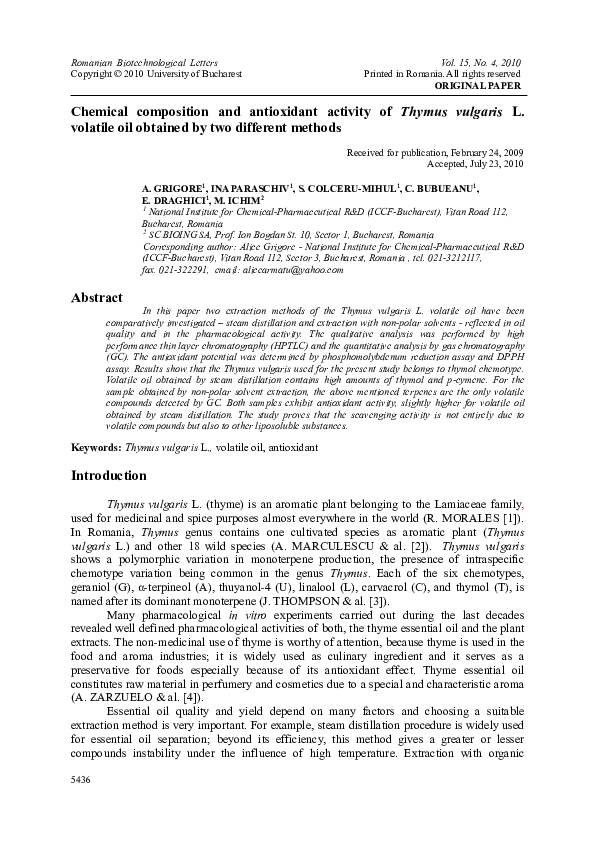 (PDF) Chemical composition and antioxidant activity of Thymus vulgaris ...