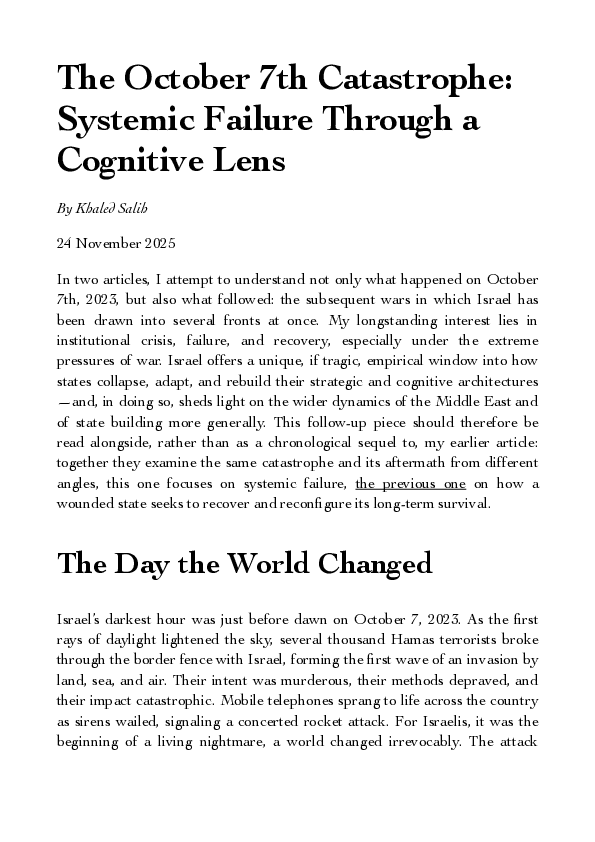 (PDF) The October 7th Catastrophe: Systemic Failure Through a Cognitive ...