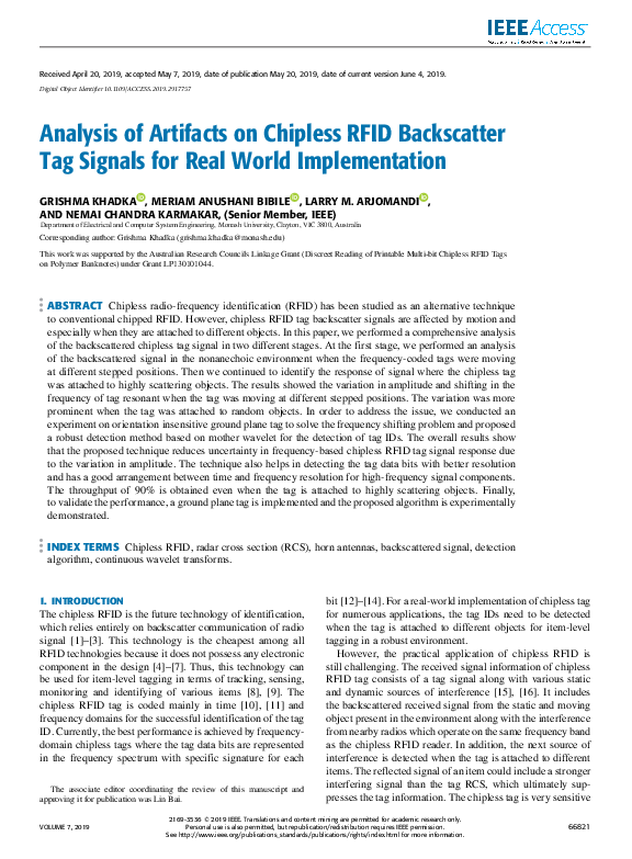 (PDF) Analysis of Artifacts on Chipless RFID Backscatter Tag Signals ...
