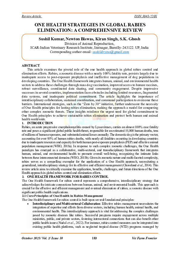 (PDF) ONE HEALTH STRATEGIES IN GLOBAL RABIES ELIMINATION: A ...