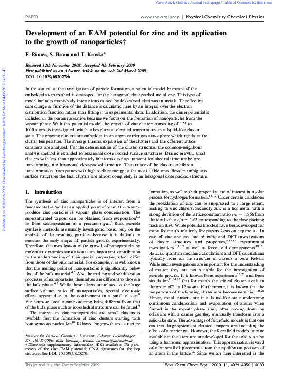 (PDF) Development of an EAM potential for zinc and its application to ...