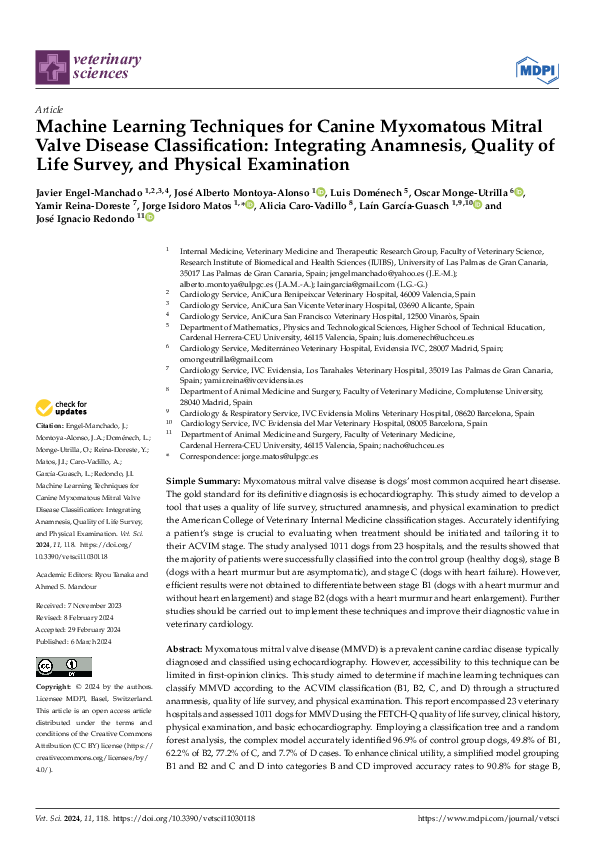 (PDF) Machine Learning Techniques for Canine Myxomatous Mitral Valve ...