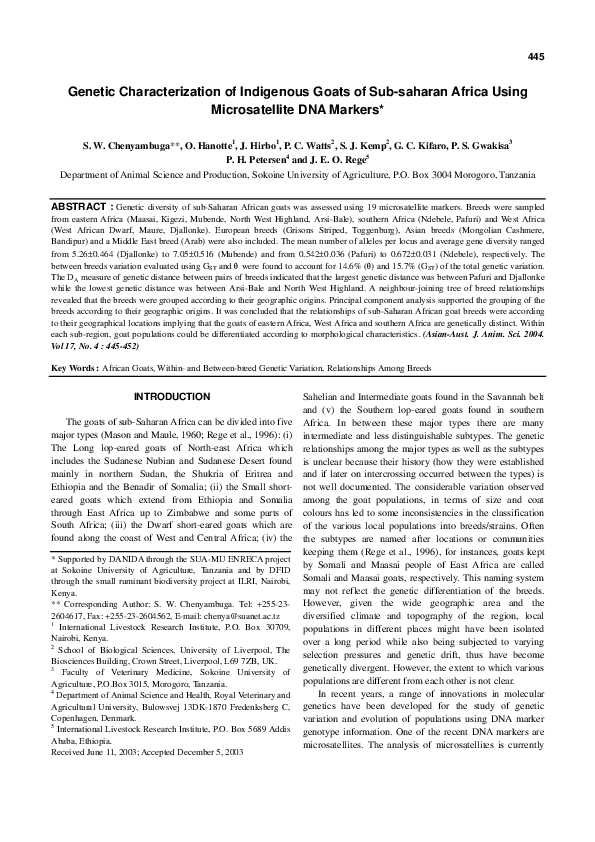 (PDF) Genetic Characterization of Indigenous Goats of Sub-saharan ...