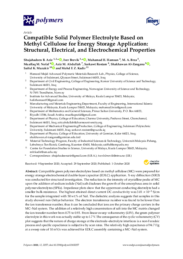 (PDF) Compatible Solid Polymer Electrolyte Based on Methyl Cellulose ...